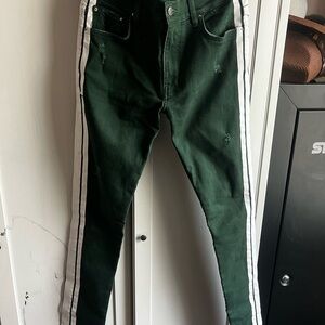 AMIRI Dark Green Skinny Jeans with White Stripes